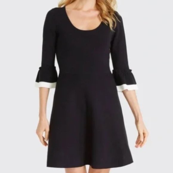 Draper James Bell Sleeve Preppy Classic Knit Sweater Dress Black Size Large - Picture 1 of 7
